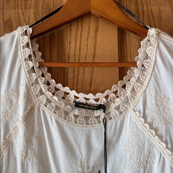 SPIAGGIA DOLCE Embroidered Lace Boho Top Crochet Trim Bell Sleeve Blouse *NEW* - Picture 10 of 13